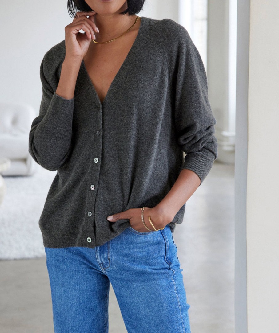 Womenswear AYR Tops | The Cozy Up Cardi Charcoal Heather