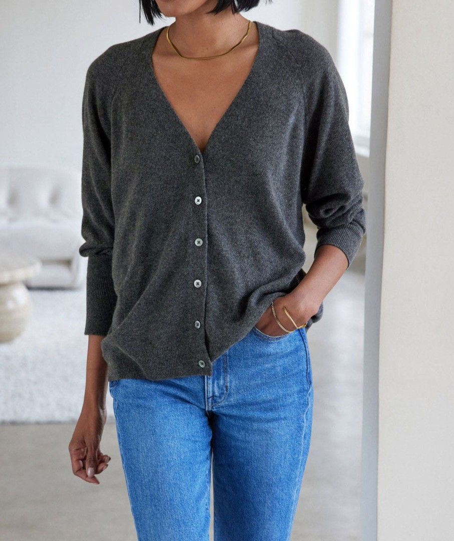 Womenswear AYR Tops | The Cozy Up Cardi Charcoal Heather